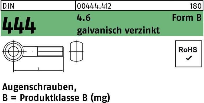 Produktbild Augenschraube DIN 444 Form B BM 10 x 110 4.6 galvanisch verzinkt (25 Schrauben pro Stück)