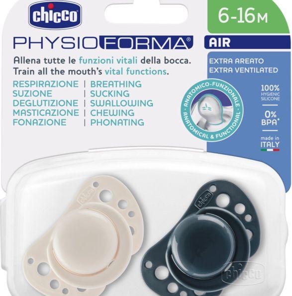 Actual product image Chicco Physiological soother PHYSIOFORMA AIR silicone mini Blue 6-16m CASE Italian/De (2x, 6 - 16 Months)