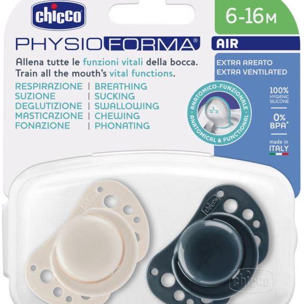 Chicco, Ciuccio, Succhietto fisiologico PHYSIOFORMA AIR silicone mini Blu 6-16m CASO Italiano/De (2 x, a partire da 16 m.)