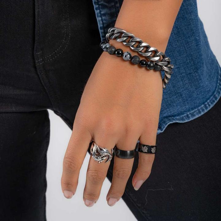 Actual product image Bijouteria Bracelet (21 cm, Lava stone, Agate, Plastic, Snowflake obsidian)
