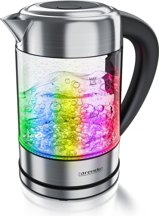 Actual product image Arendo Kettle 1.7 l, 2200 W, stainless steel with glass body, temperature selection 40°C - 100°C, boiling (1.70 l)