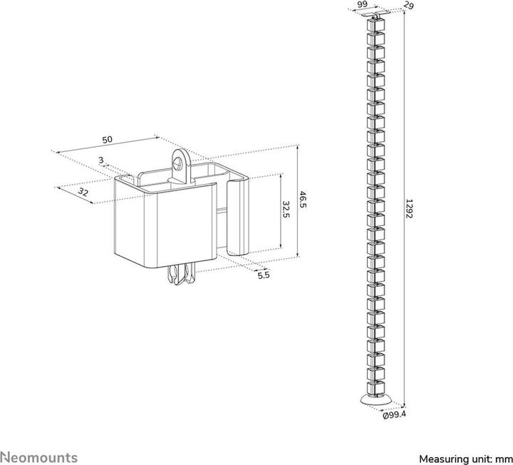 Produktbild Neomounts Kabelkanal flexibel schwarz/Schraubbefestigung (Kabelkanal, 130 cm)