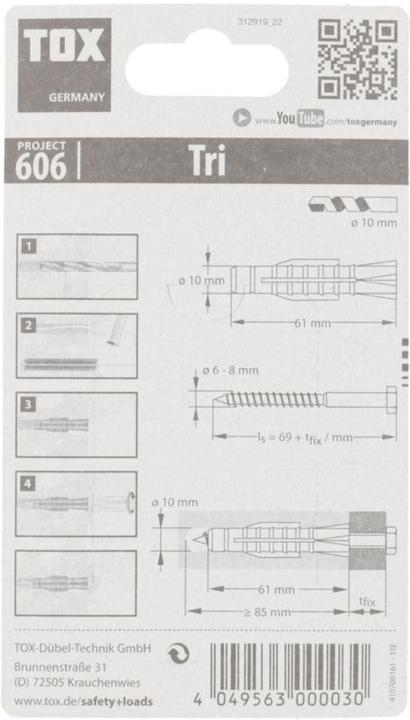 Produktbild Tox Allzweckdübel Tri 10x61 mm, Blister 6 Stück (6 Stk.)