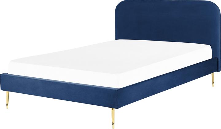 Actual product image Beliani Upholstered Bed Velvet Fabric Navy Blue 160 x 200 cm Slatted Frame FLAYAT (160 x 200 cm)