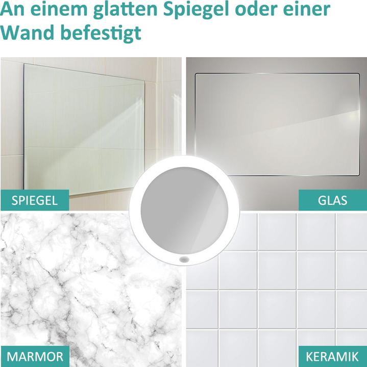 Produktbild Emke Kosmetikspiegel mit beleuchtung 5X Vergrösserung, Saugnapf, Batteriebetrieben, 165mm