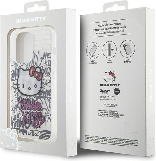 Actual product image Hello Kitty HKHCP14LHDGPHT iPhone 14 Pro 6.1" biały/white hardcase IML Kitty On Bricks Graffiti (Apple iPhone 14 Pro)