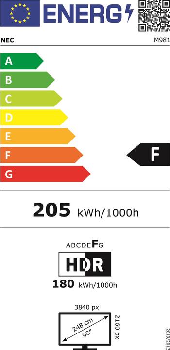 Energy Label NEC M981 98IN M SERIES LARGE FORMAT (3840 x 2160 Pixels, 98")