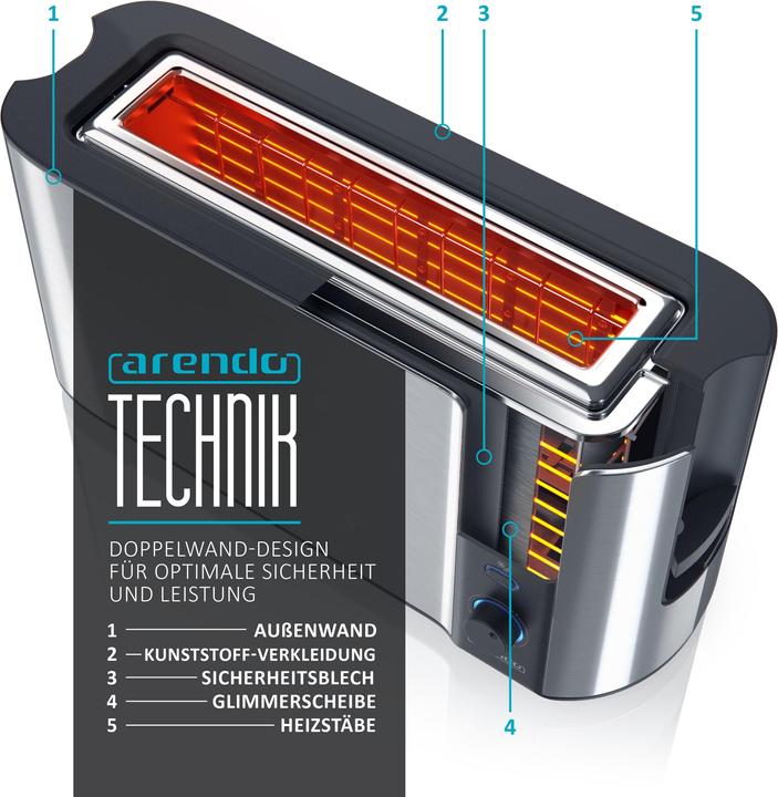 Immagine prodotto Arendo Tostapane a fessura lunga, scalda panini, involucro termoisolante, display
