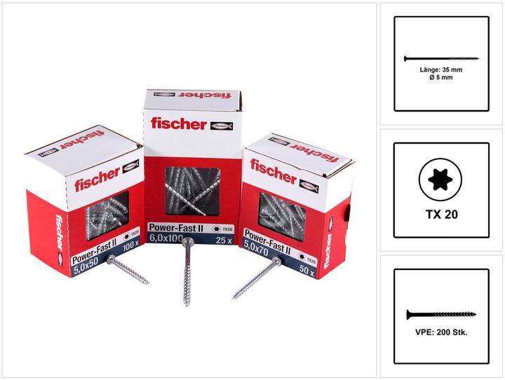 Actual product image Fischer PowerFast II 5.0x35 SK TX TG blvz 200 (1 Screws per piece)