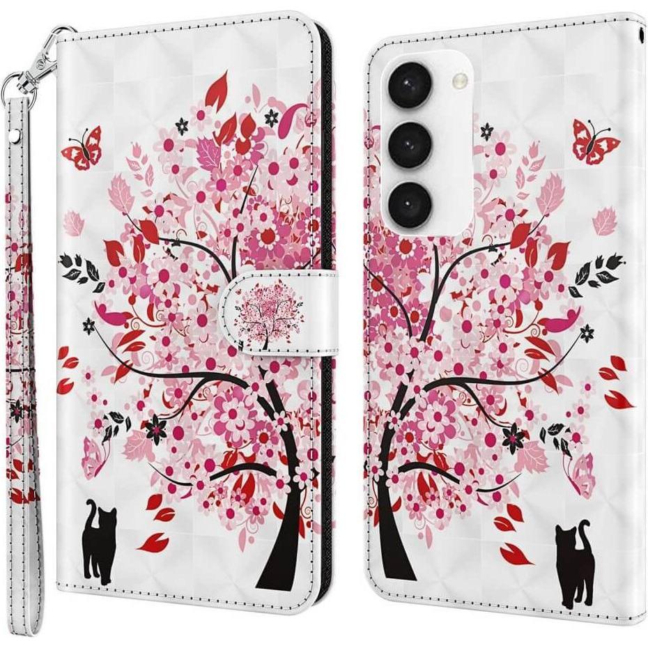Cover-Discount Galaxy S23 - Etui Glitzer Effekt Baum rosa (Samsung Galaxy S23), Smartphone Hülle, Rosa