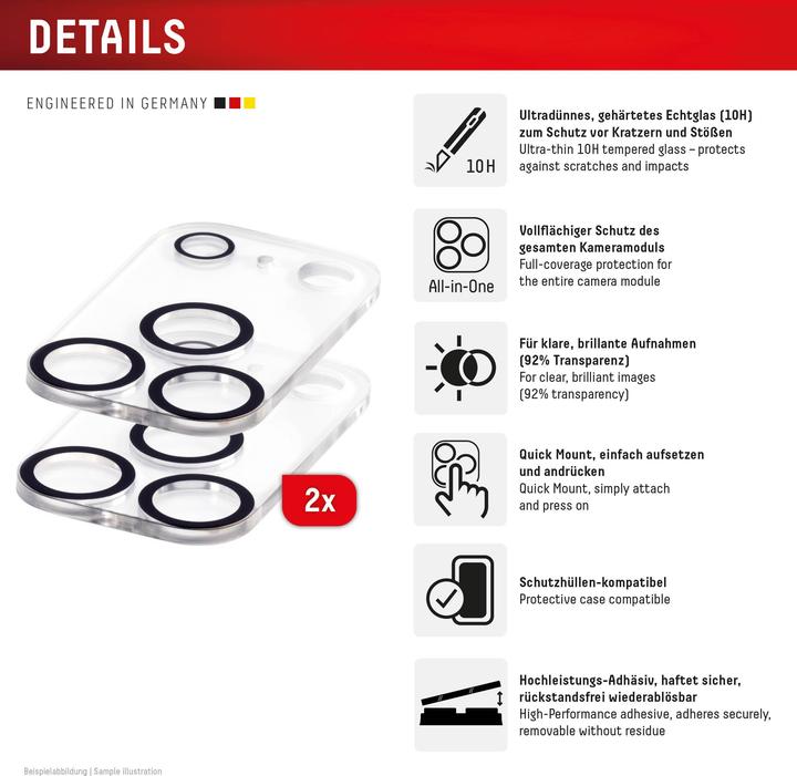 Actual product image Displex Full Cover Camera Lens Glass, Kamera Schutzglas, Platte, Doppelpack (2 Piece, Apple iPhone 17 Pro Max)