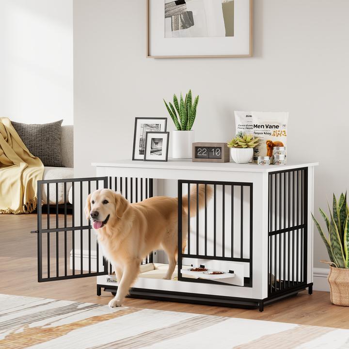 Produktbild PawHut Hundekäfig MDF, Metall Weiss (Hundezwinger)