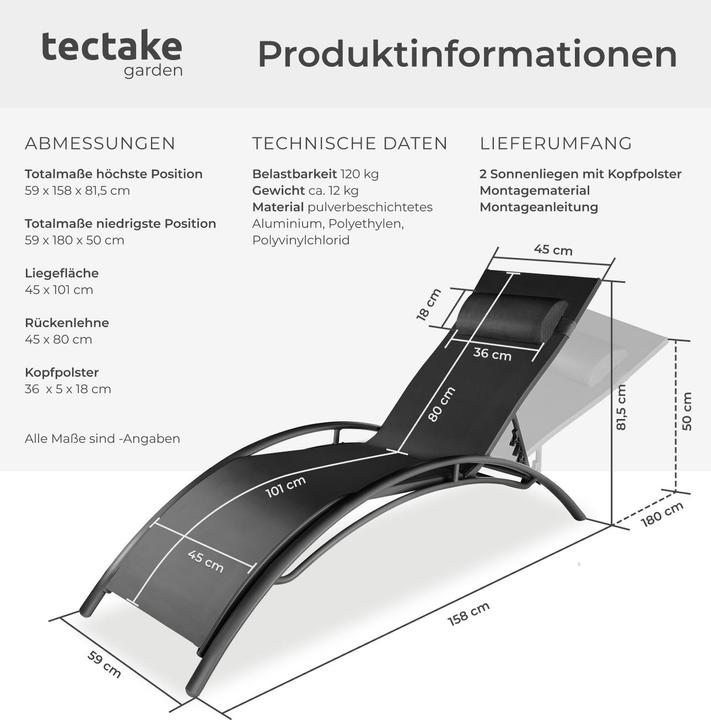 Image du produit tectake 2x Bains de soleil (158 cm)