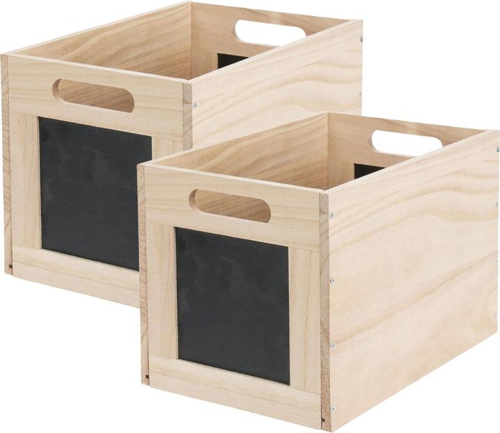 Produktbild Storage Solutions 2er-Set Aufbewahrungsbox aus Holz mit Kreidetafel, Box zum Beschriften, 30 x 20 x 20 cm (30 x 20 x 20 cm, 12 l)