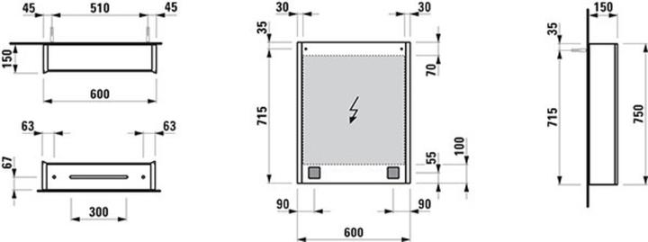 Actual product image Laufen Frame 25 mirror cabinet, vertical lighting, stop left, 750x150x600 (75 x 15 x 60 cm)