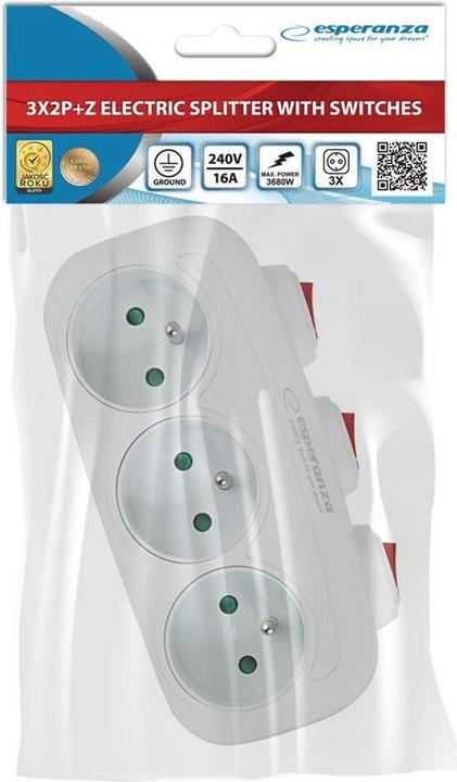 Produktbild Esperanza ELK307W Elektrischer Splitter 3 Steckdosenschalter Weiss (3x, Typ 13)
