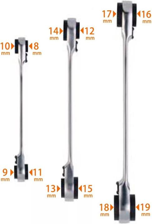Produktbild Bahco 4-in-1 Knarren-Ringschlüsselsatz - 3-teilig/Tasche (19 mm)