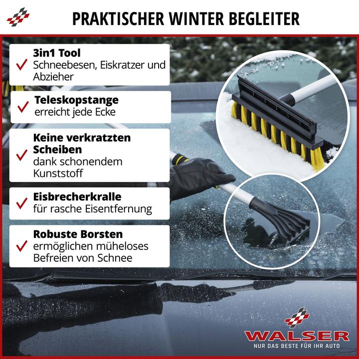 Produktbild Walser Schneebürste 3in1 Eiskratzer und Gummilippe robuster Eisschaber Schneebesen