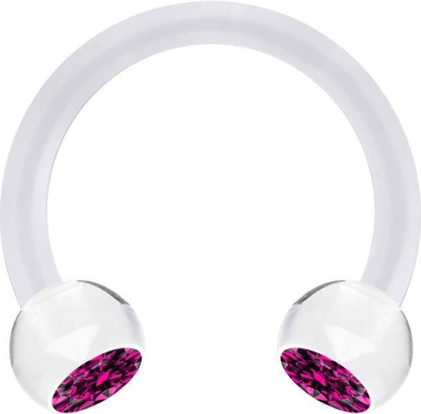 Image du produit Star Piercing Micro Circular Barbell transparent avec deux boules de cristal fuchsia (Matières plastiques, sans laiton)