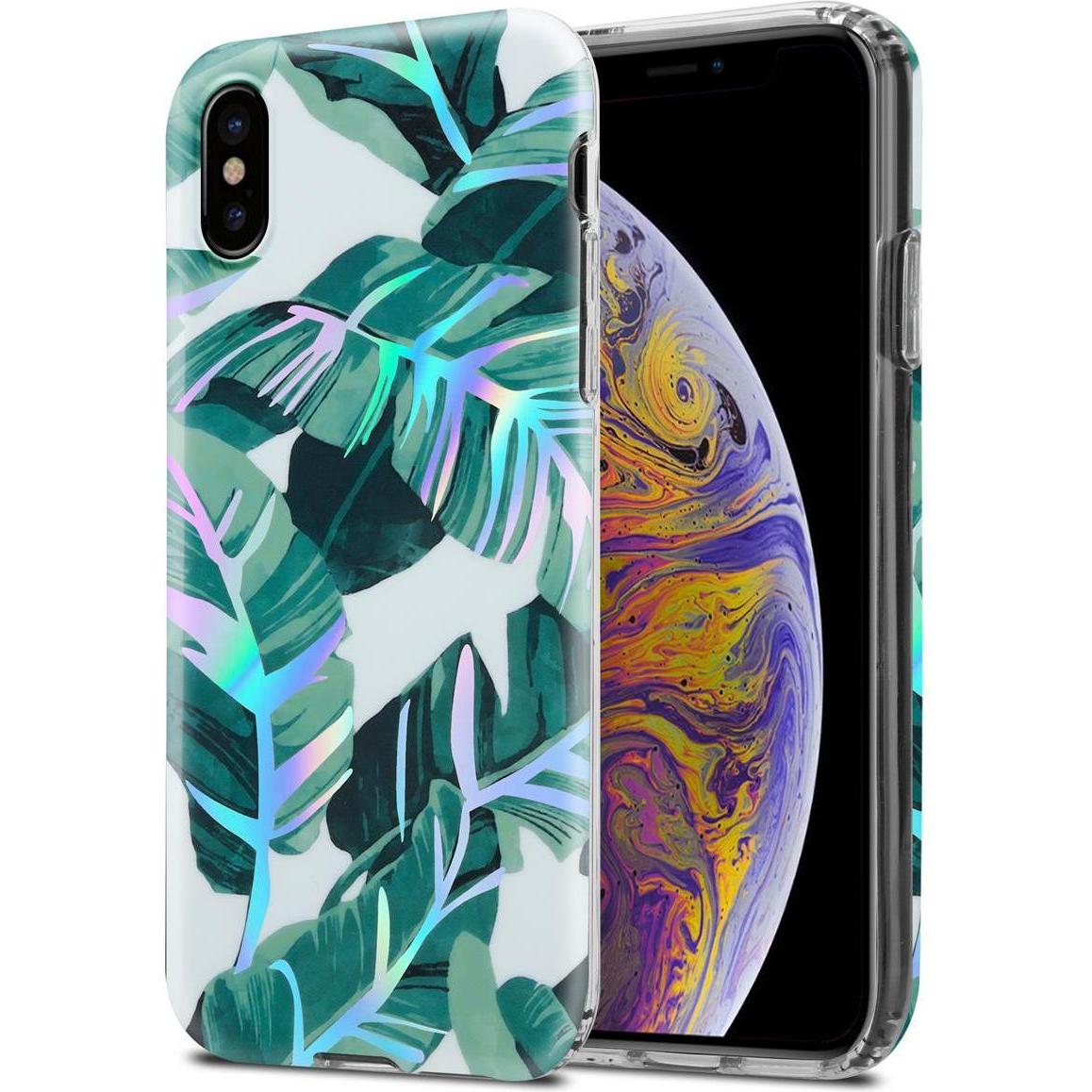 Cadorabo IMD TPU Bunte Blumen & Blätter Cover (Apple iPhone XS Max), Smartphone Hülle, Weiss