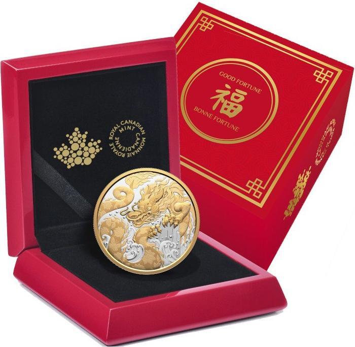 Produktbild Royal Canadian Mint Silber Water Dragon 5 oz PP - Teilvergoldet 2025 (999.90, 2025)