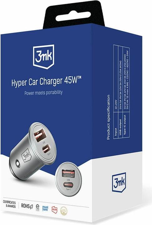Produktbild 3MK HyperCar Charger 45W Ładowarka samochodowa 1xUSB-A + 1xUSB-C