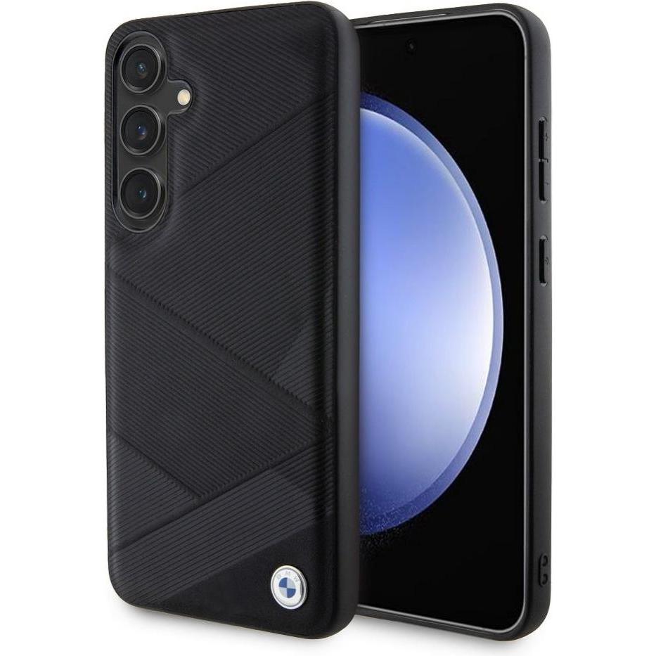 BMW BMHCM23RCGPK + S926 czarny/black hardcase Signature Leather Crossing Lines Pattern (Samsung Galaxy S24+), Smartphone...