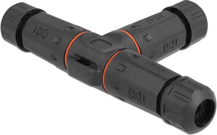 Produktbild Delock Kabelverbinder T-Form für Aussenbereich 4 Pin, IP68 wasserdicht, schraubbar, Kabeldurchmesser 4,5