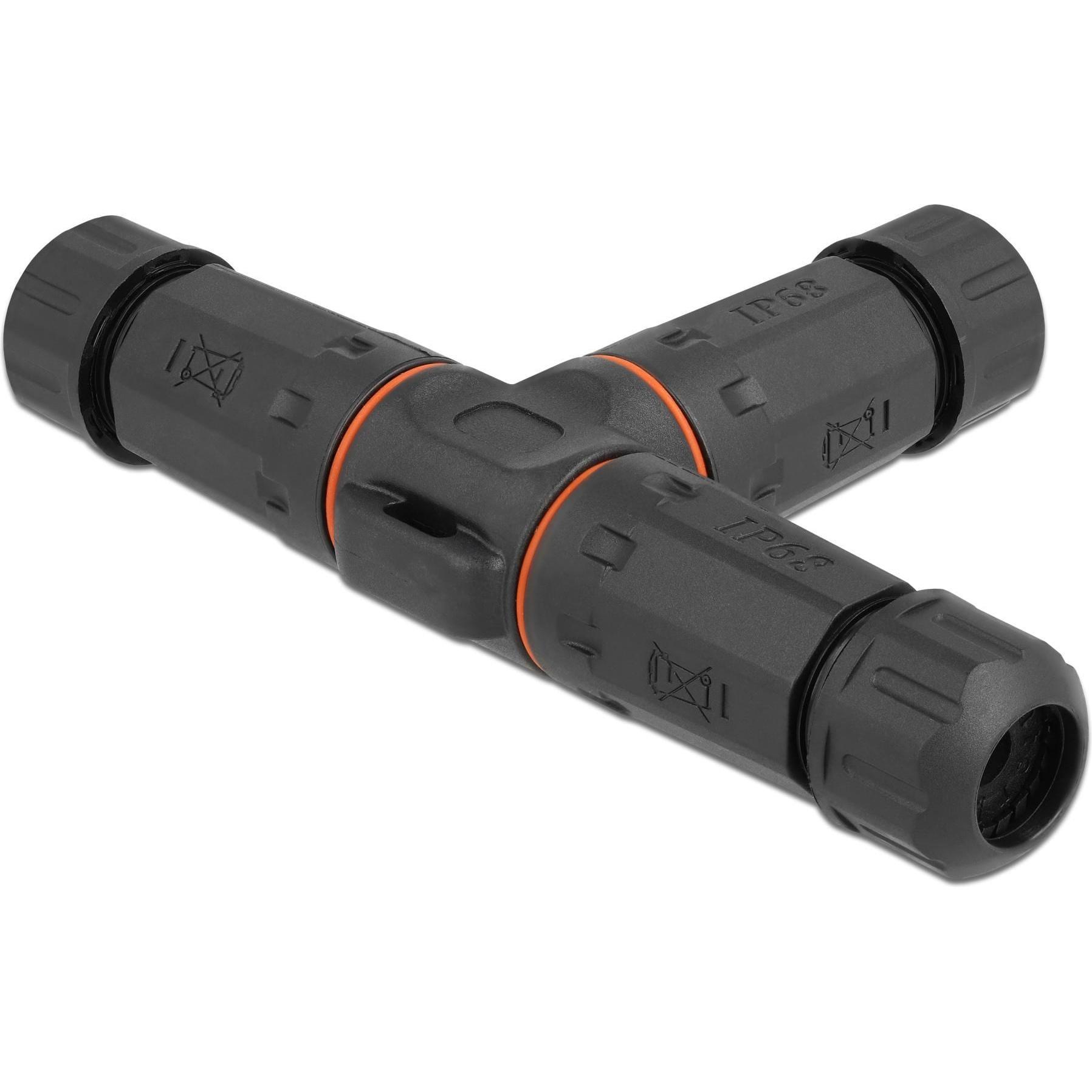 Delock, Kabelverbindung, Kabelverbinder T-Form für Aussenbereich 4 Pin, IP68 wasserdicht, schraubbar, Kabeldurchmesser 4...