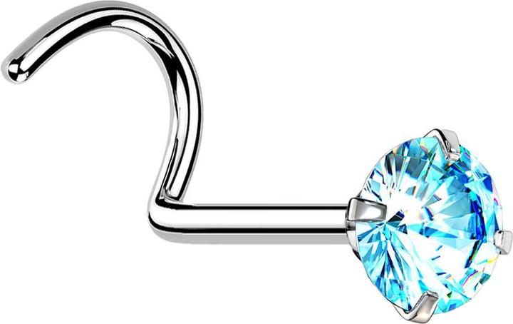 Actual product image Star Piercing Nose stud curved silver round crystal aqua set (without brass, Surgical steel 316L)