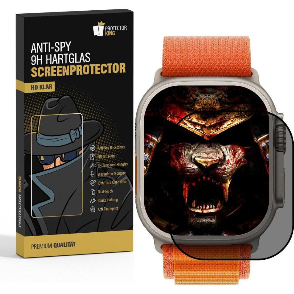 Protectorking 2x Blickschutz tempered 9H Panzerglas Anti-Spy, Smartwatch Schutzfolie