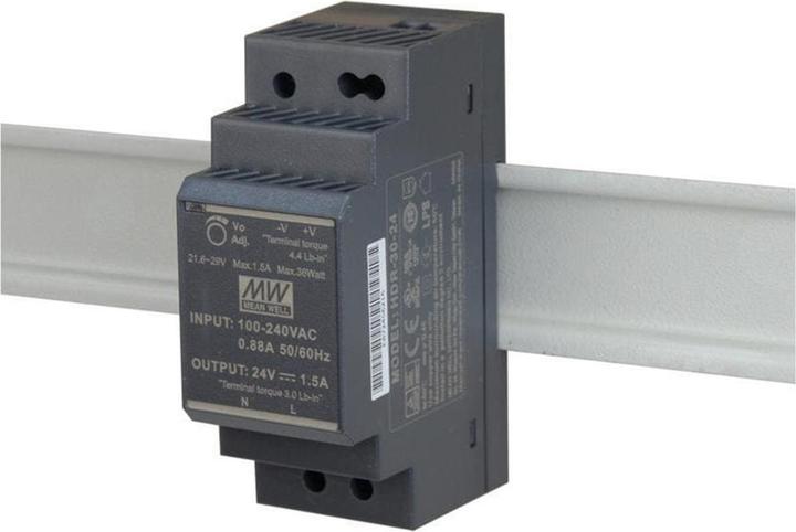 MeanWell INDUSTRIE-NETZTEIL - 1 AUSGANG - HUTSCHIENENMONTAGE - 30 W - 24 V - 1.5 A