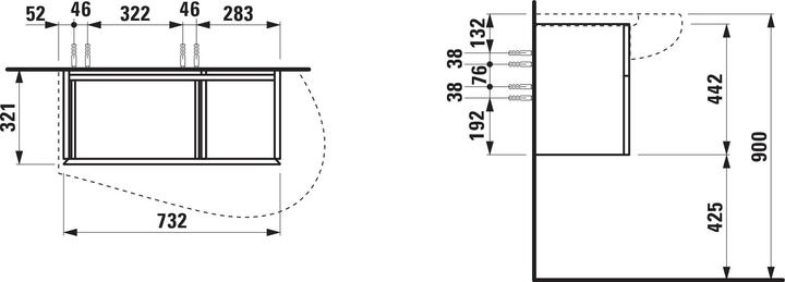 Actual product image Laufen Il Bagno Alessi vanity unit, siphon cutout right, 730x320x440mm, 1 drawer, H430411097