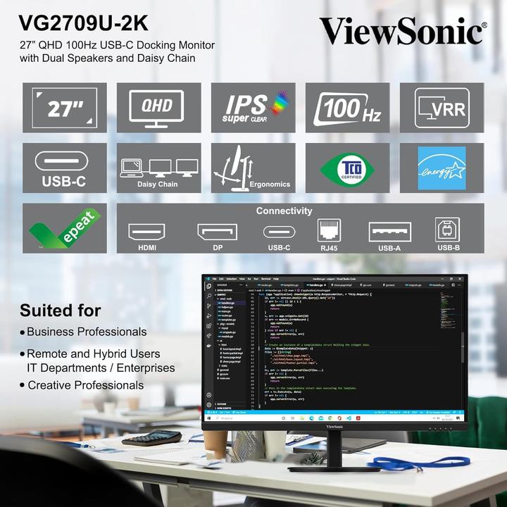 Image du produit Viewsonic 68.6cm VG2709U-2K 16:9 HDMI/DP/USBC 100Hz QHD (2560 x 1440 pixels, 27")
