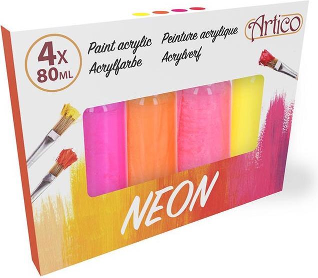 Actual product image Artico - Set Neon-Acrylfarben in Tuben 80 ml 4 Farben (2er-Set) (Multicoloured, 80 ml)