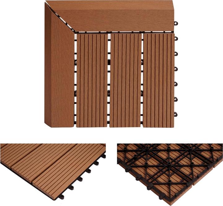 Image du produit Swisshandel24 WPC Carrelage d'angle Rhône + bordure, aspect bois terrasse, 30x30cm Premium Angle gauche, teck (1 x, 30 x 30 cm)