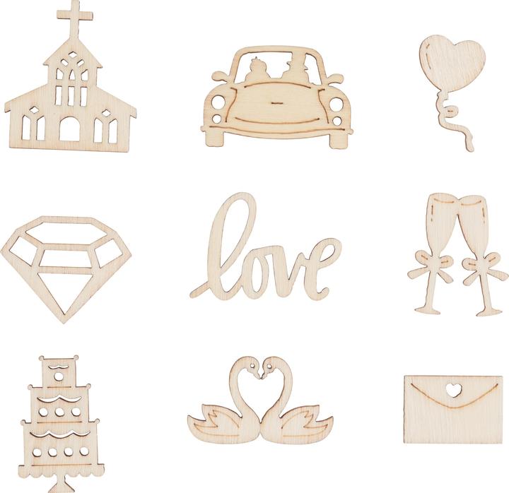 Produktbild Papermania Holz-Streuteile "Hochzeit", 45 Stück