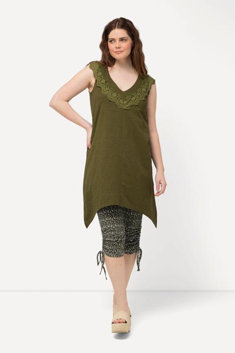 Immagine prodotto Ulla Popken Top dal taglio lungo e smanicato in cotone biologico con pizzo e scollo a V (46, 48)