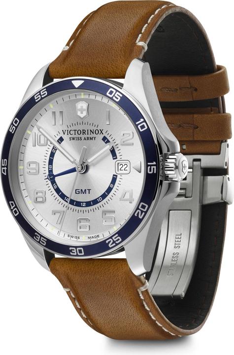 Image du produit Victorinox FieldForce GMT Ø42, cadran blanc argenté, cuir marron (Swiss Made, 42 mm)