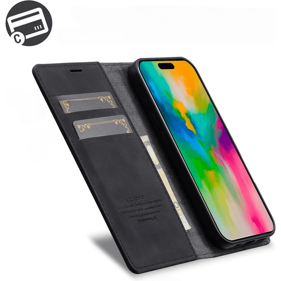 Thumbnail - LC.Imeeke iPhone 16 - Flip Case Vintage (Apple iPhone 16), Smartphone Hülle, Schwarz