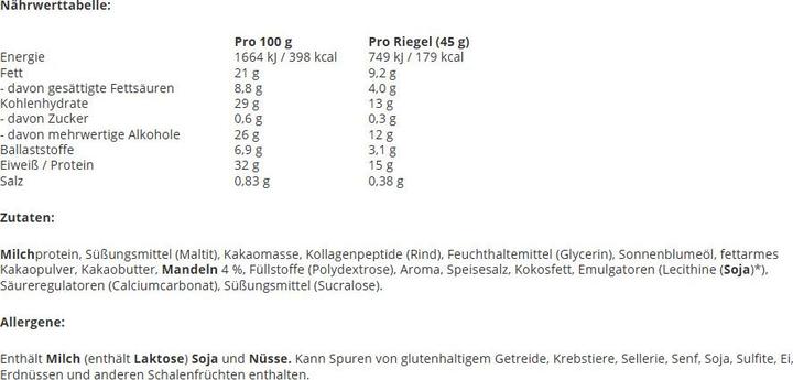 Valeurs nutritives et ingrédients ESN Concepteur (45 g, 1 pcs)