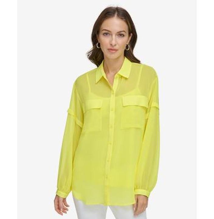 Actual product image DKNY Blouson-Sleeve Tie-Hem Button-Front Top (XL)