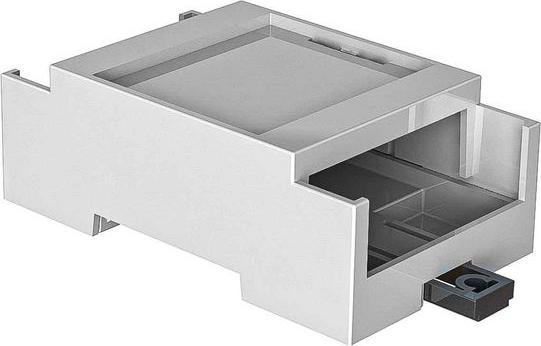 Actual product image RS PRO DIN rail enclosure, 90 x 53 x 31.9mm, housing mat. polycarbonate, housing, light grey, fixed top (Housing)