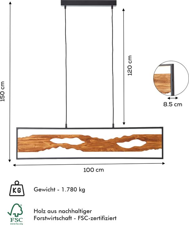 Produktbild Brilliant Chaumont LED Pendelleuchte 100cm schwarz/holz