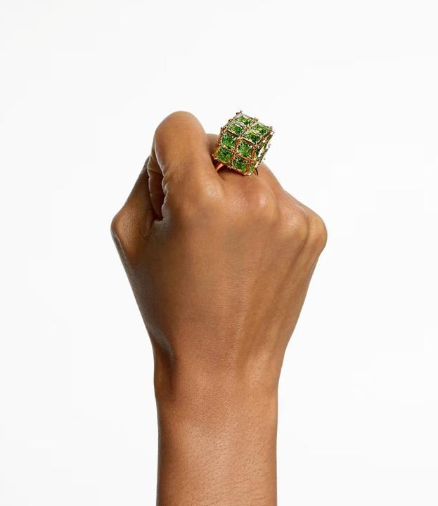 Actual product image Swarovski Curiosa Cocktail Ring Cushion Cut Green Gold (50)