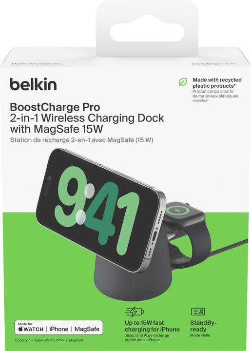 Actual product image Belkin BoostCharge Pro 2-in-1 MagSafe charging station (15 W)