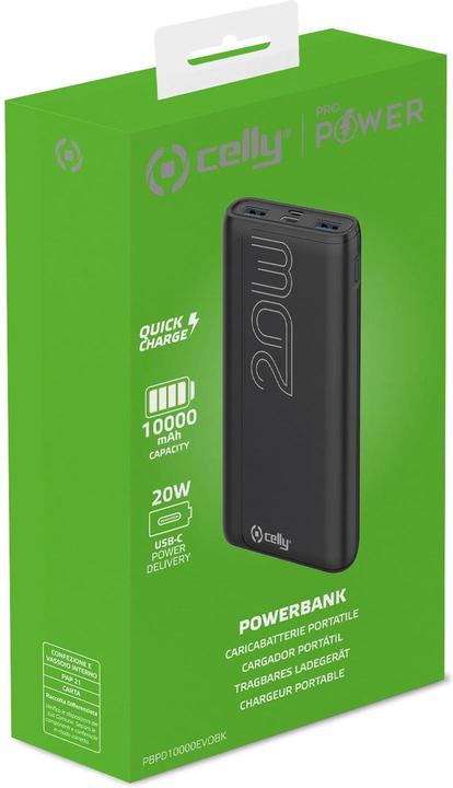 Actual product image Celly POWER BANK 10A PROPOWER 22W BLACK PBPD10000EV0BK (10000 mAh, 20 W, 37 Wh)