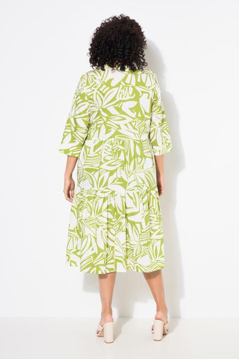 Produktbild Ulla Popken Midikleid, Blätter, Volants, Tunika-Ausschnitt, 3/4-Arm (54)