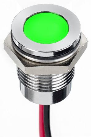 Produktbild RS PRO 14mm flush IP67 sealed chr LED, grn 20mA