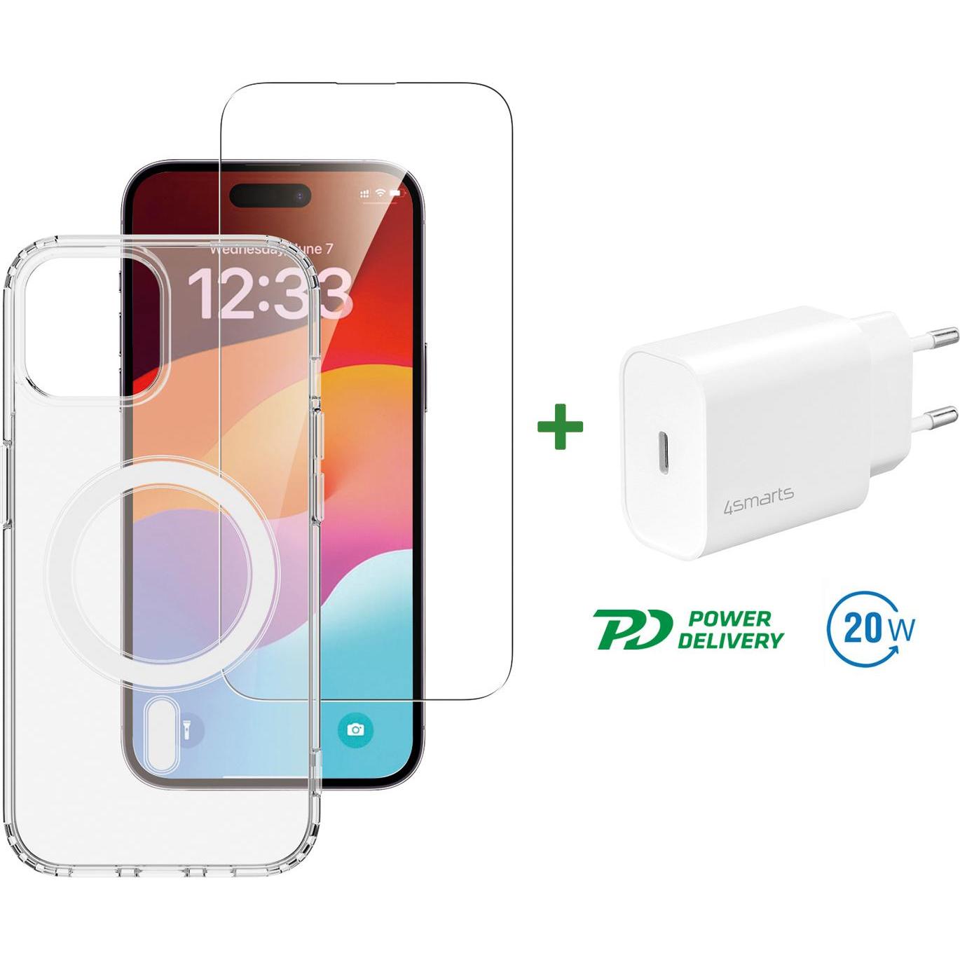 4smarts 3 in 1 Starter Set (Apple iPhone 15 Plus), Smartphone Hülle, Transparent